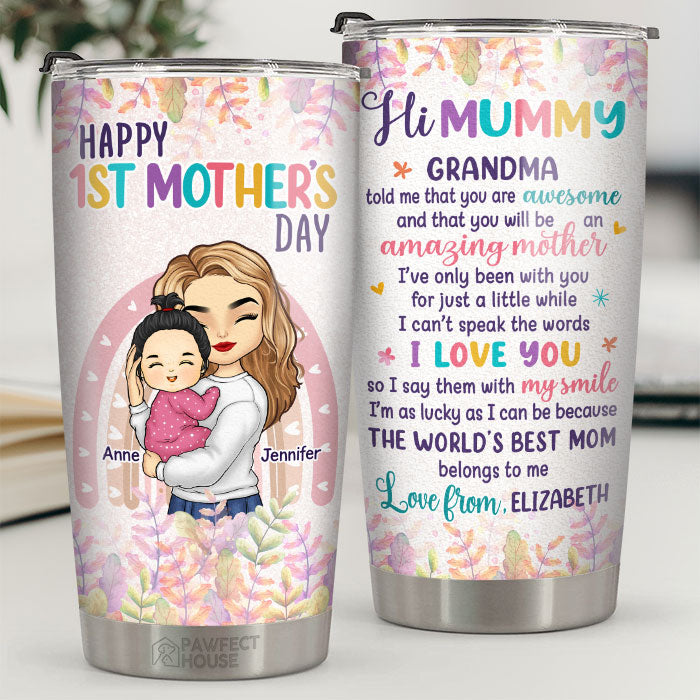 The World's Best Mom Belongs To Me - Family Personalized Custom Tumbler - Mother's Day. Birthday Gift For First Mom
