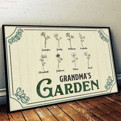 Nana's Lovely Flowers - Family Personalized Custom Horizontal Poster - Birthday Gift For Mom. Grandma