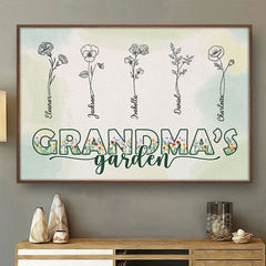 Grandma's Charming Garden - Family Personalized Custom Horizontal Poster - Birthday Gift For Mom. Grandma