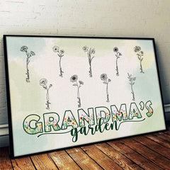 Grandma's Charming Garden - Family Personalized Custom Horizontal Poster - Birthday Gift For Mom. Grandma