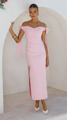 Zylah Off Shoulder Midi Dress - Pink
