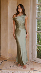 Auria Off Shoulder Maxi Dress - Olive