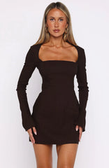 Living For Love Long Sleeve Mini Dress Chocolate