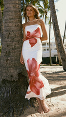 Brittani Strapless Maxi Dress - White/Red
