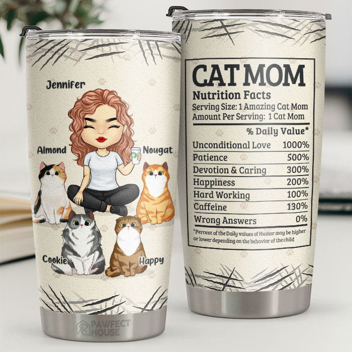 Cat Mom's Nutrition Facts. Amazing Cat Mom. Unconditional Love - Personalized Tumbler - Gift For Cat Lovers. Cat Owners. Cat Gift. Gift For Pet Lovers