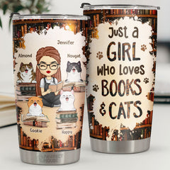 Just A Girl Who Loves Books & Cats - Personalized Tumbler - Gift For Cat Lovers. Cat Owners. Cat Gift. Gift For Pet Lovers