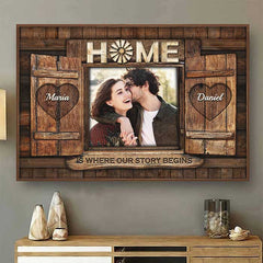 Home Is Where Our Story Begins - Upload Image. Gift For Couples. Husband Wife - Personalized Horizontal Poster