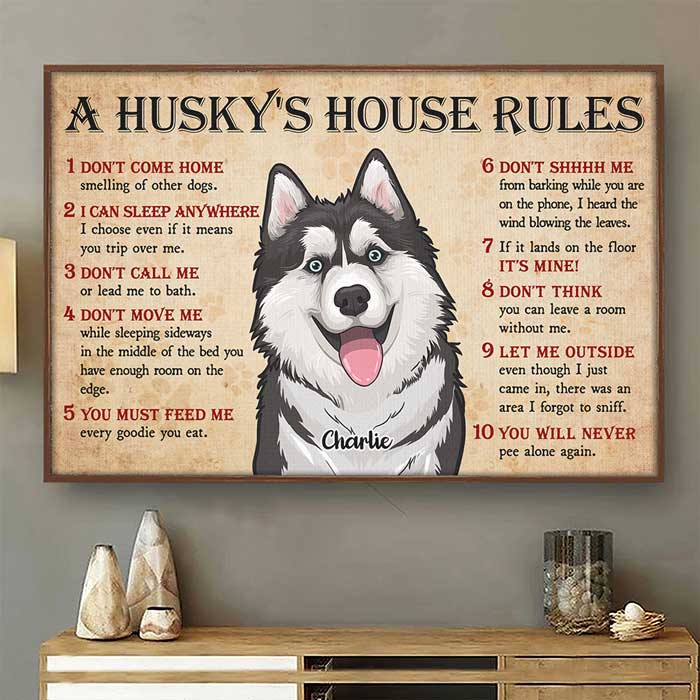 The Dog's Funny House Rules - Gift For Dog Lovers. Personalized Horizontal Poster