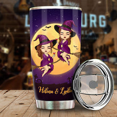 Side By Side Or Miles Apart. Witches Are Always Connected By Heart - Personalized Witch Tumbler - Gift For Witches. Bestie. Best Friend. Sister. Birthday Gift For Bestie And Friend. Halloween Gift