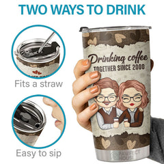 Drinking Coffee Together - Personalized Tumbler - Gift For Couple. Husband Wife. Anniversary. Engagement. Wedding. Marriage Gift