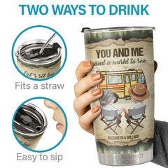 You & Me And A World To See - Personalized Tumbler - Gift For Couple. Husband Wife. Anniversary. Engagement. Wedding. Marriage Gift