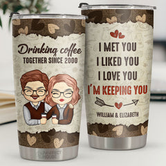 Drinking Coffee Together - Personalized Tumbler - Gift For Couple. Husband Wife. Anniversary. Engagement. Wedding. Marriage Gift