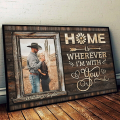 Home Is Wherever I'm With You - Upload Image. Gift For Couples - Personalized Horizontal Poster