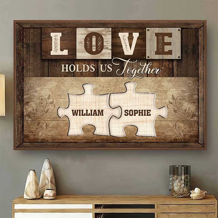 Love Holds Us Together - Gift For Couples. Personalized Horizontal Poster