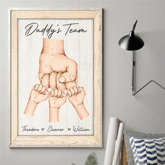 Side By Side With Daddy's Team - Family Personalized Custom Vertical Poster - Father's Day. Gift For Dad. Grandpa