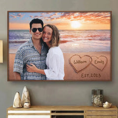 Custom Photo Happy Life With You - Couple Personalized Custom Horizontal Poster - Gift For Husband Wife. Anniversary