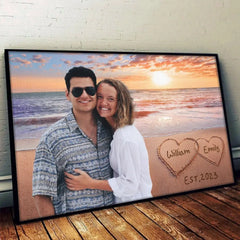 Custom Photo Happy Life With You - Couple Personalized Custom Horizontal Poster - Gift For Husband Wife. Anniversary