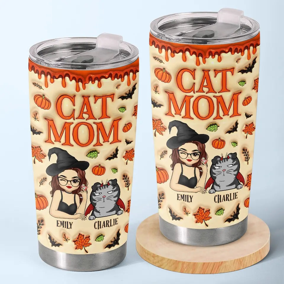 Cute Witch Cat Halloween - Cat Personalized Custom 3D Inflated Effect Printed Tumbler - Halloween Gift For Pet Owners. Pet Lovers