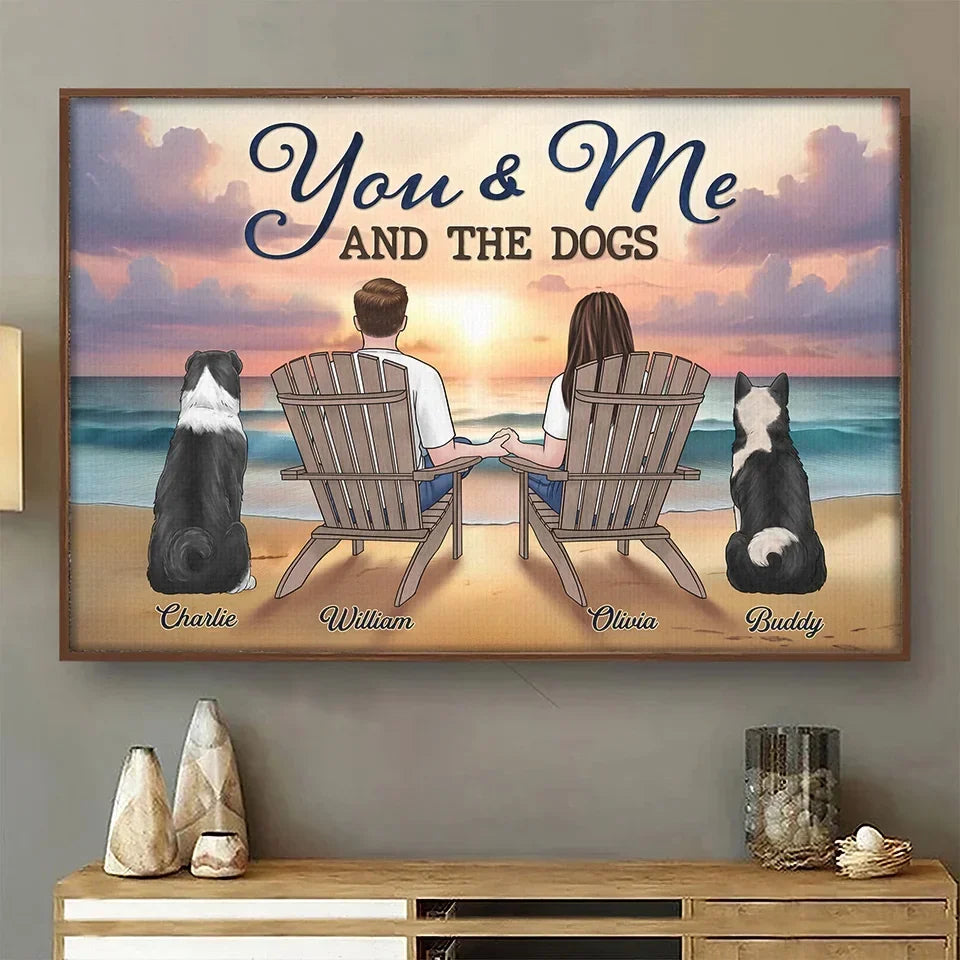Four Paws. Two Hearts. One Family - Dog & Cat Personalized Custom Horizontal Poster - Christmas Gift For Couples. Pet Owners. Pet Lovers