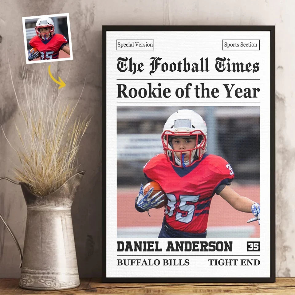 Custom Photo Rookie Today. Champion Tomorrow - American Football Personalized Custom Vertical Poster - Gift For Sport Lovers. Sport Players