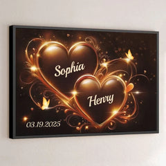 Two Hearts Beating As One - Couple Personalized Custom Horizontal Poster - Gift For Husband Wife. Anniversary