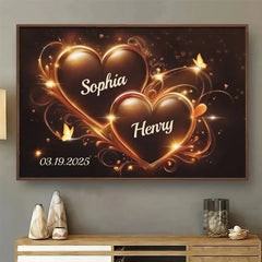 Two Hearts Beating As One - Couple Personalized Custom Horizontal Poster - Gift For Husband Wife. Anniversary