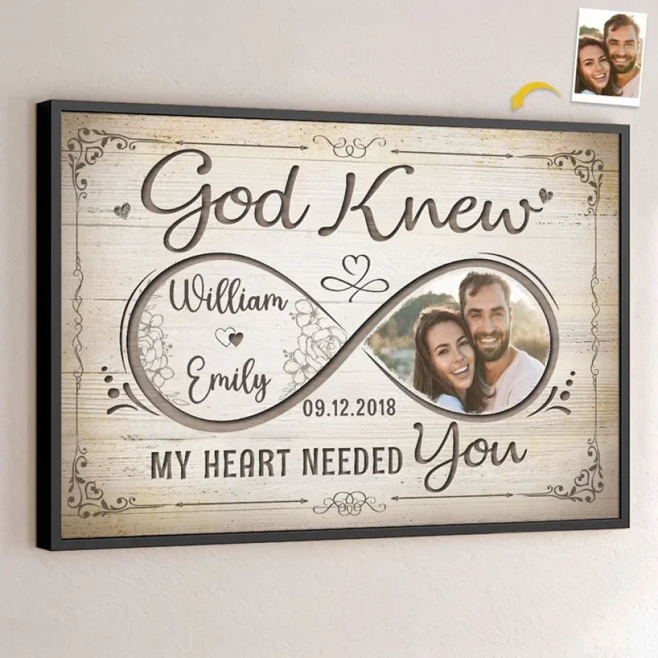 Custom Photo God Knew My Heart Needed You - Couple Personalized Custom Horizontal Poster - Gift For Husband Wife. Anniversary