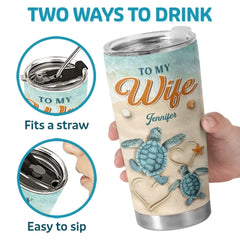 Two Turtles. One Heart - Couple Personalized Custom Tumbler - Gift For Husband Wife. Anniversary