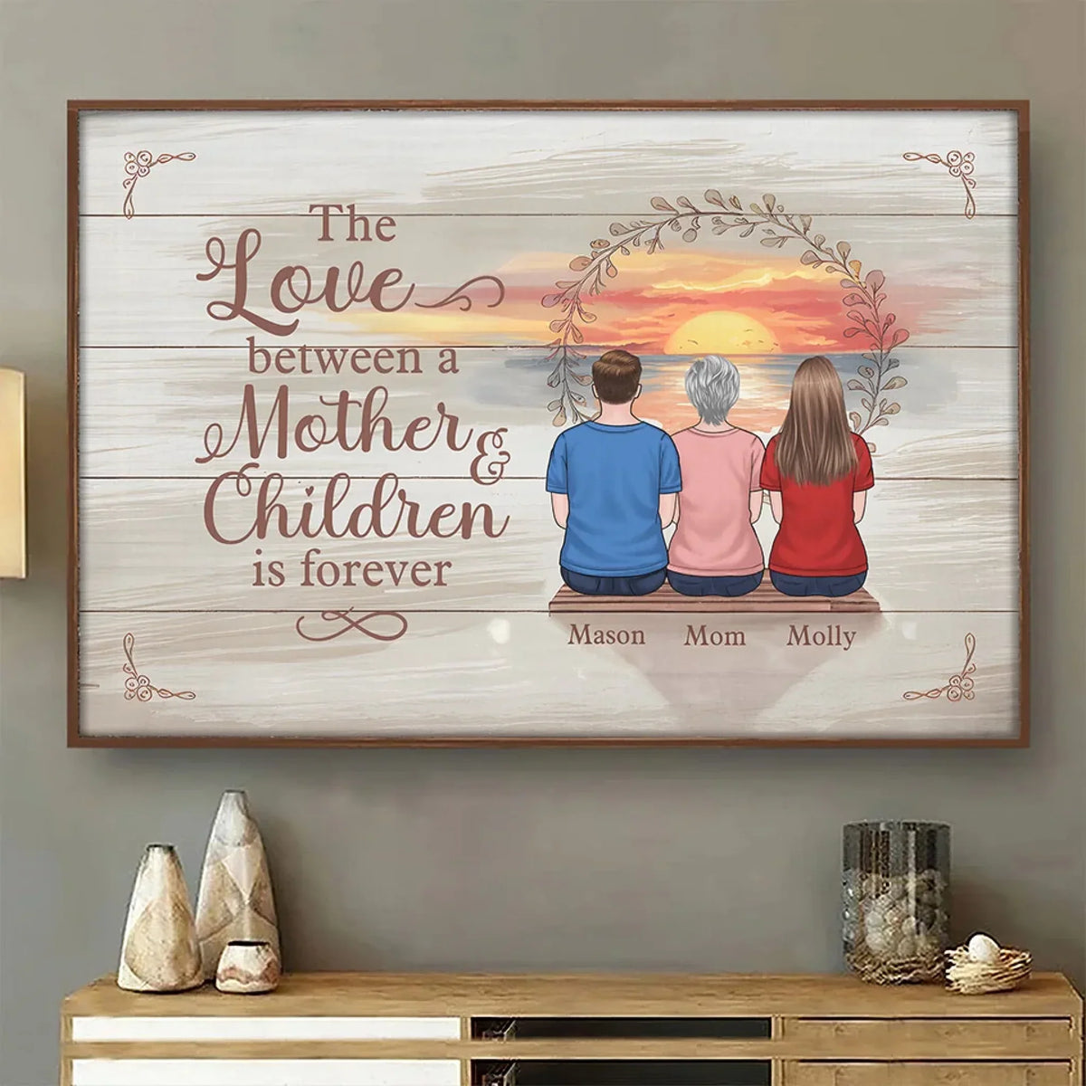The Love Between A Mother And Children Is Forever - Family Personalized Custom Horizontal Poster - Gift For Mom