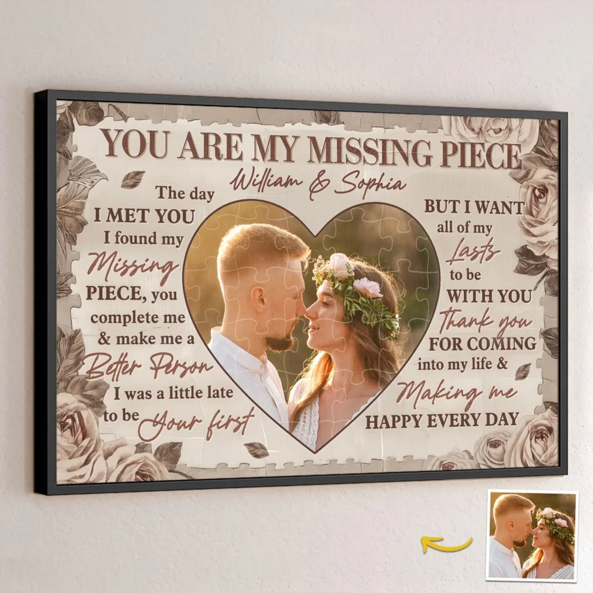Custom Photo You Make Me Whole- Couple Personalized Custom Horizontal Poster - Gift For Husband Wife. Anniversary