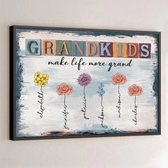 Happiness Is A Hug From A Grandchild - Family Personalized Custom Horizontal Poster - Gift For Mom. Grandma