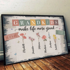 Grandkids Make The World Brighter - Family Personalized Custom Horizontal Poster - Gift For Mom. Grandma