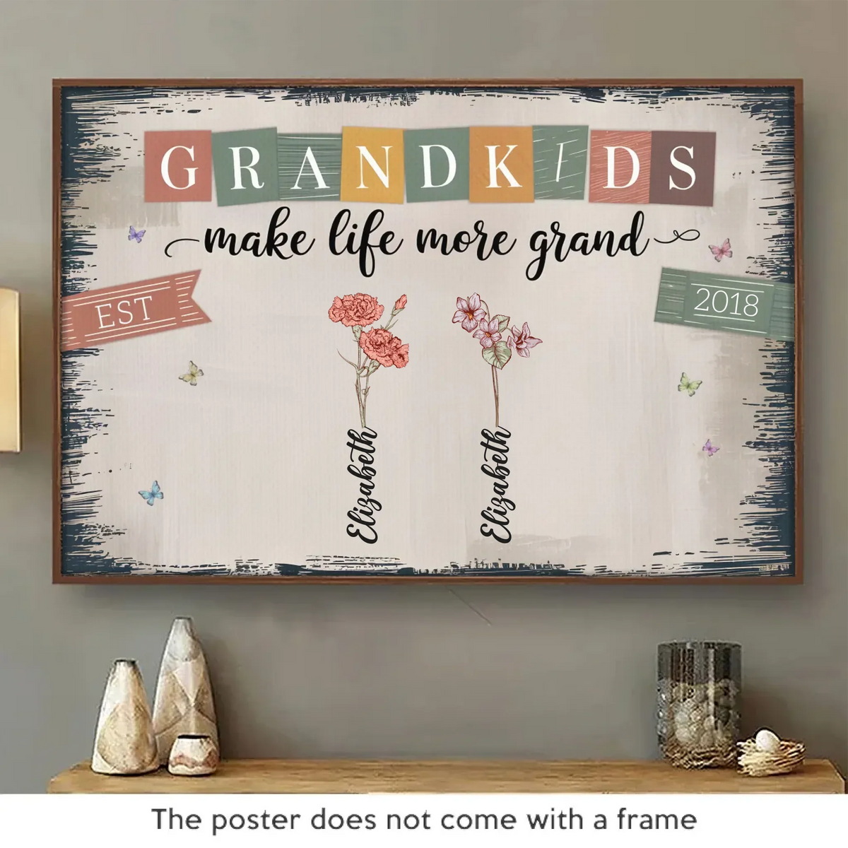 Grandkids Make The World Brighter - Family Personalized Custom Horizontal Poster - Gift For Mom. Grandma
