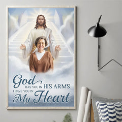 Custom Photo God Has You In His Arms. I Have You In My Heart - Memorial Personalized Custom Vertical Poster - Sympathy Gift For Family Members