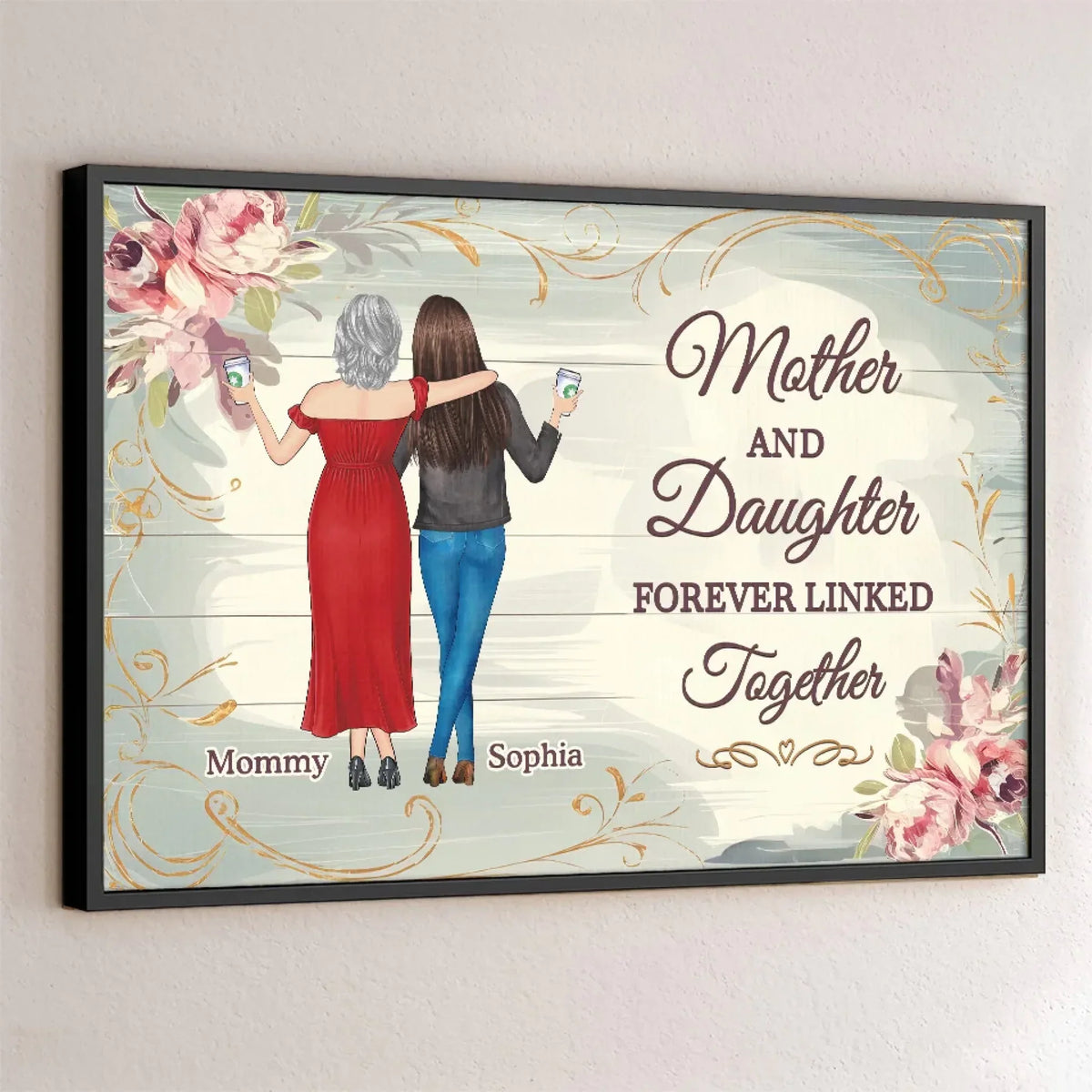 Linked By Love. Strengthened By Time - Family Personalized Custom Horizontal Poster - Mother's Day. Gift For Mom. Daughter