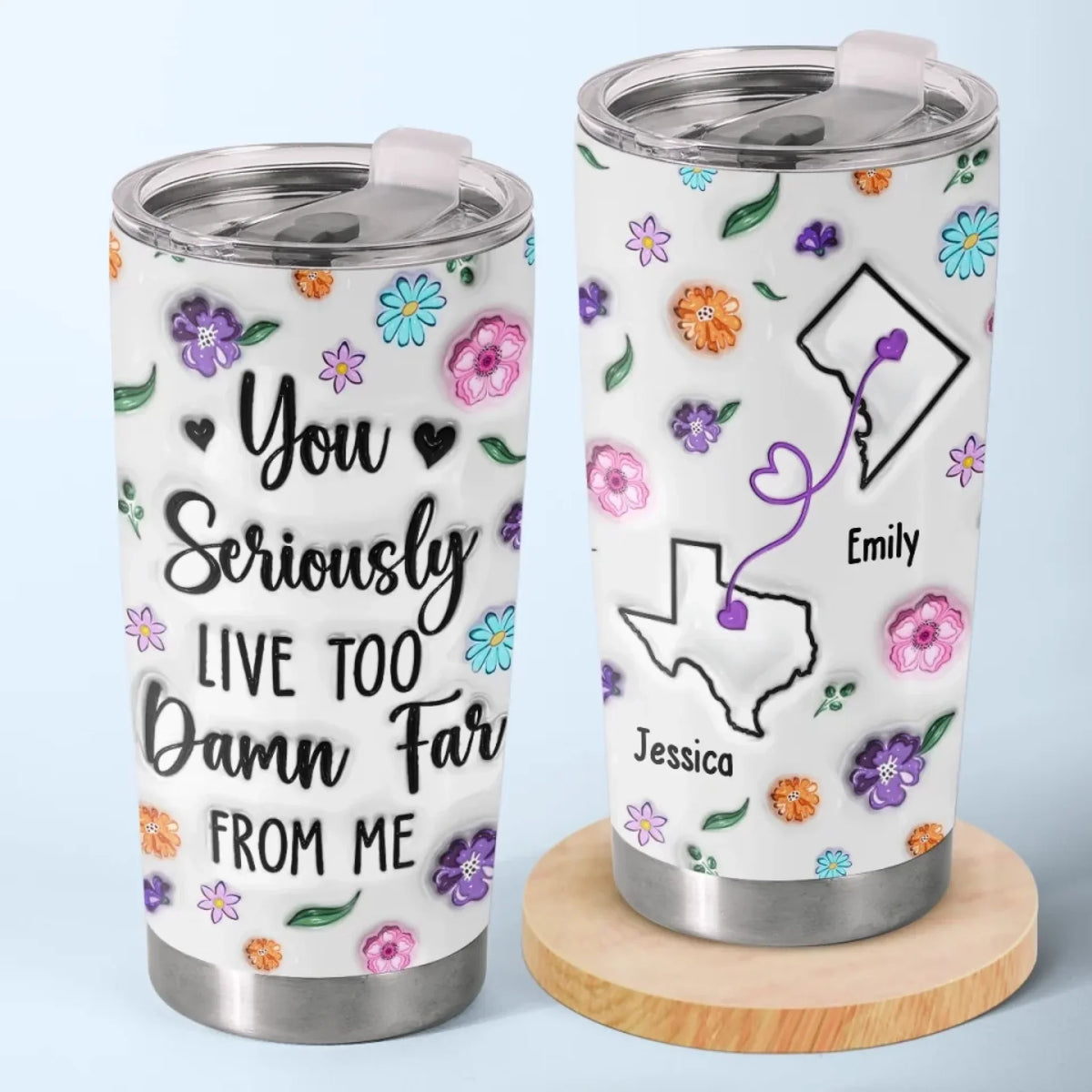 Hearts Connected Across The Miles - Family Personalized Custom 3D Inflated Effect Printed Tumbler - Gift For Best Friends. BFF. Sisters