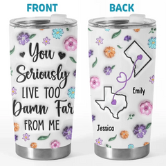 Hearts Connected Across The Miles - Family Personalized Custom 3D Inflated Effect Printed Tumbler - Gift For Best Friends. BFF. Sisters