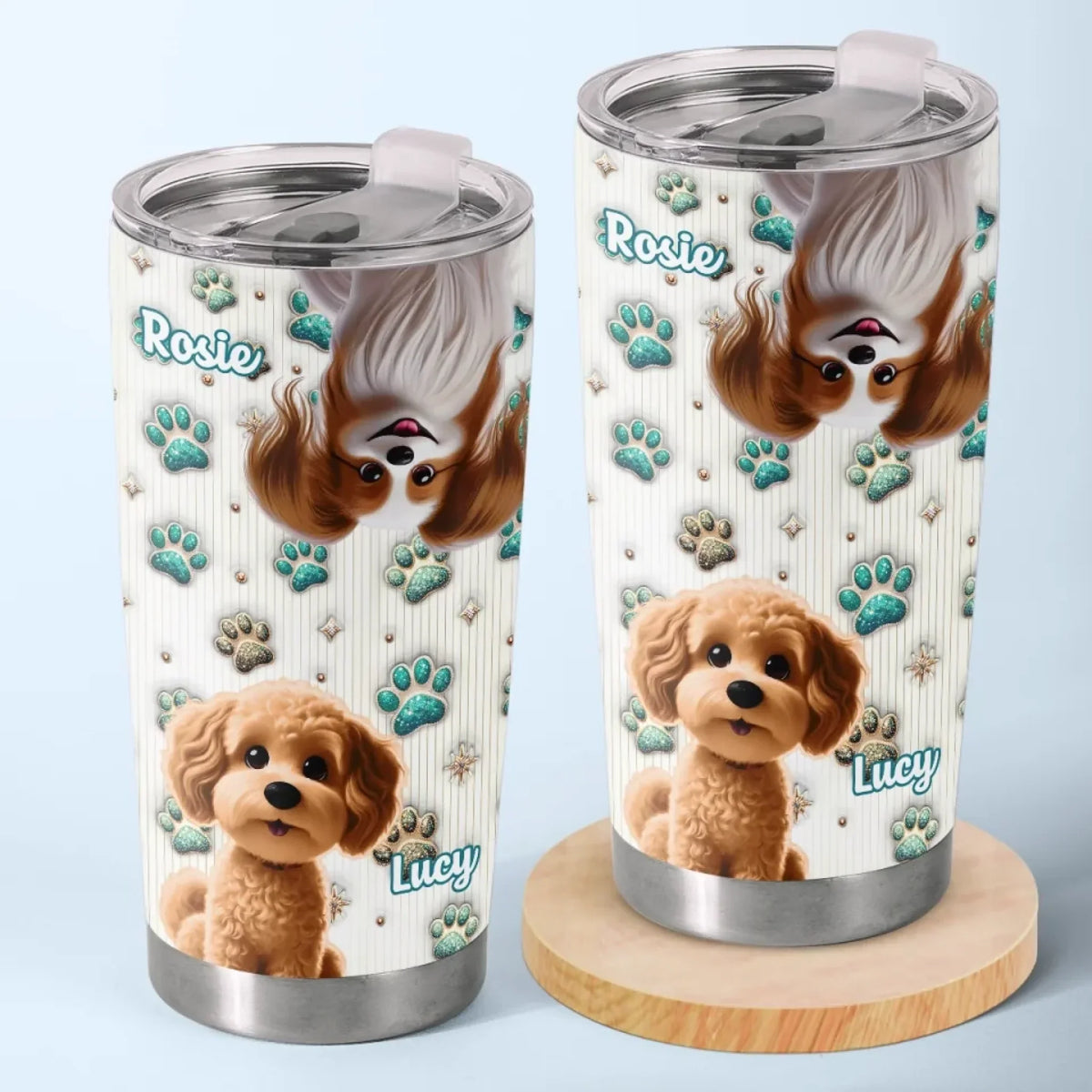 Life's Better With Paws - Dog & Cat Personalized Custom 3D Inflated Effect Printed Tumbler - Gift For Pet Owners. Pet Lovers