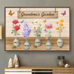 Flowers Of My Heart - Family Personalized Custom Horizontal Poster - Mother's Day. Gift For Mom. Grandma