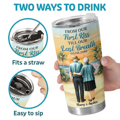 Custom Tumbler - Personalized Anniversary Wedding Gifts For Husband And Wife. Him And Her - First Kiss. Endless Love Journey