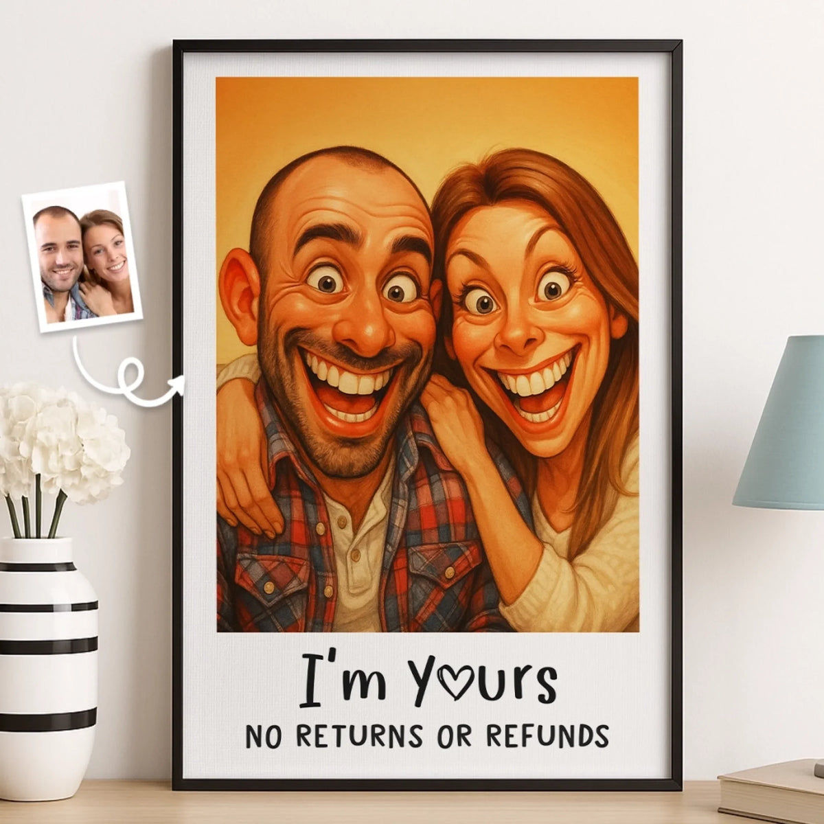 Custom Photo Funny Caricature Vertical Poster - Personalized Anniversary Wedding Gifts For Husband And Wife. Him And Her - Congratulations. You're Stuck With Me