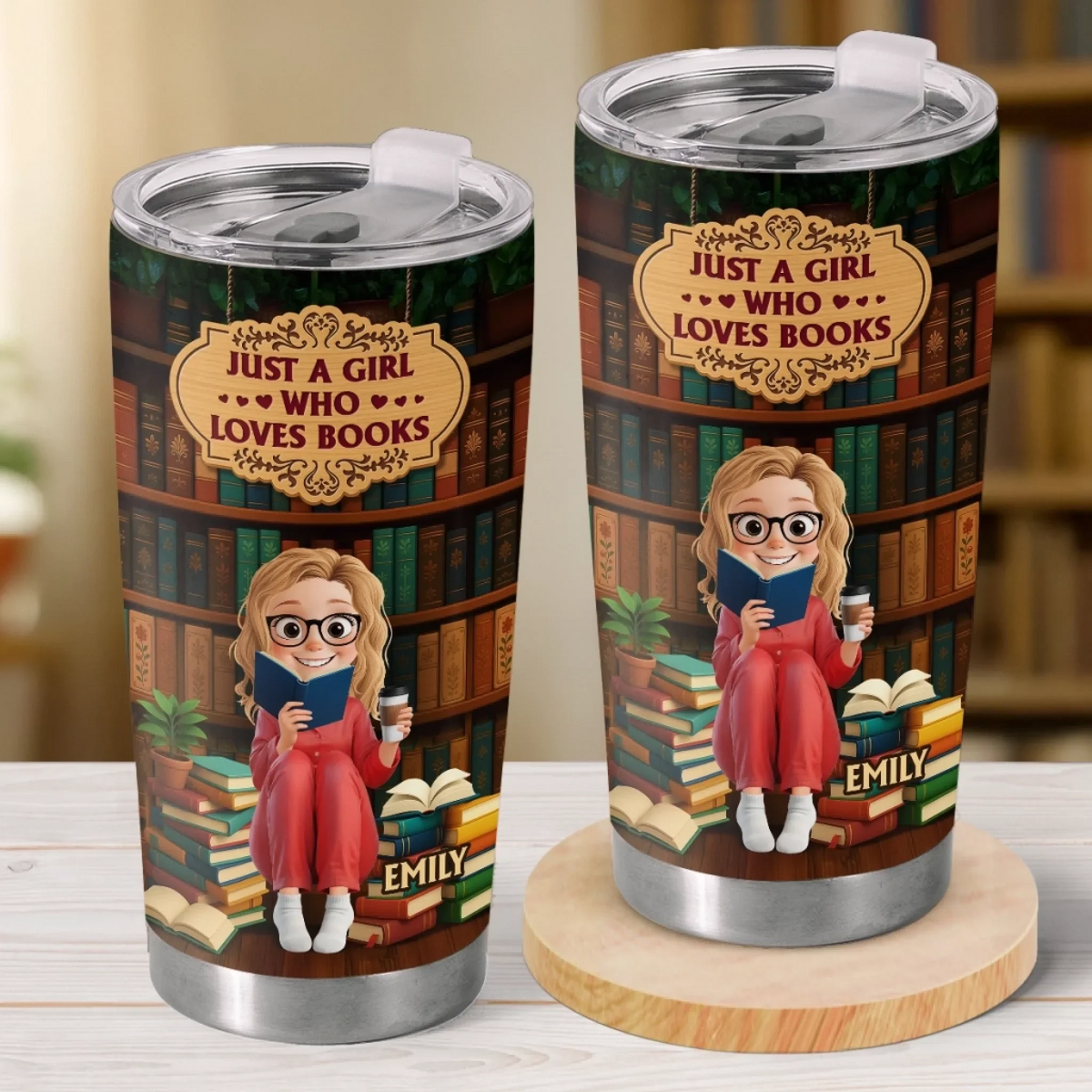 Custom Tumbler - Personalized Bookish Gifts For Book Lovers. Bookworms. Readers - Just A Girl Who Loves Books