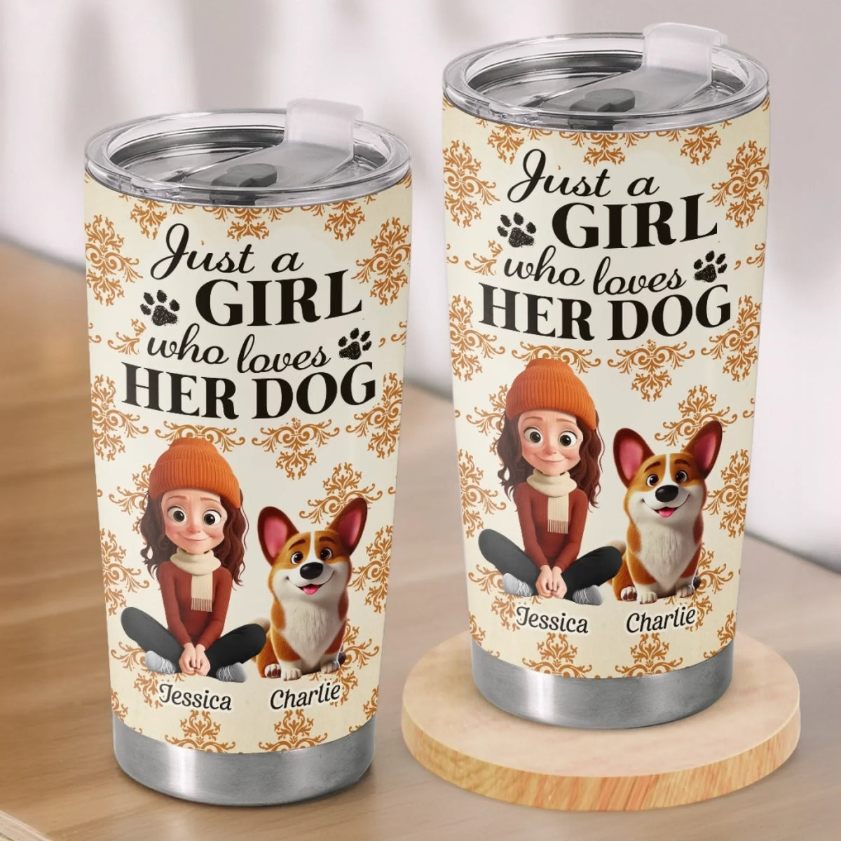 Custom Autumn Tumbler - Personalized Birthday Gifts For Dog Cat Lovers. Dog Dad And Mom. Cat Owners - Carry Your Pup Everywhere