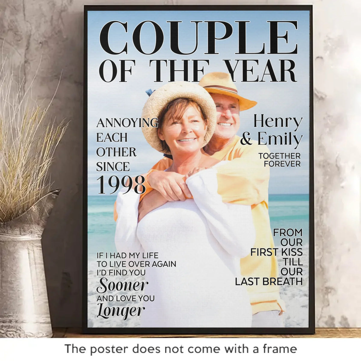 Custom Photo Vertical Poster - Personalized Anniversary Wedding Gifts For Husband And Wife. Him And Her - Side By Side Feels Safe