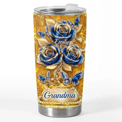 Custom Rose Tumbler - Personalized Mother's Day Birthday Gifts For Mom. Grandma - Golden Love. Golden Mom