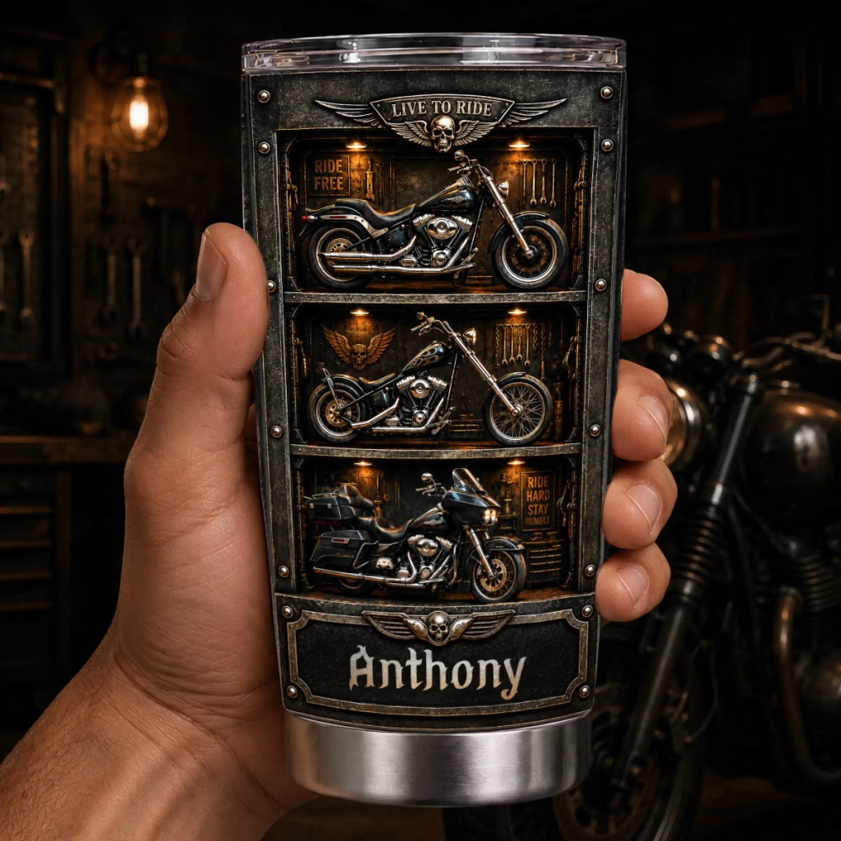 Custom Biker Tumbler - Personalized Birthday Gifts For Husband. Son. Grandson. Brother. Grandpa. Dad. Yourself - Live To Ride Ride To Live