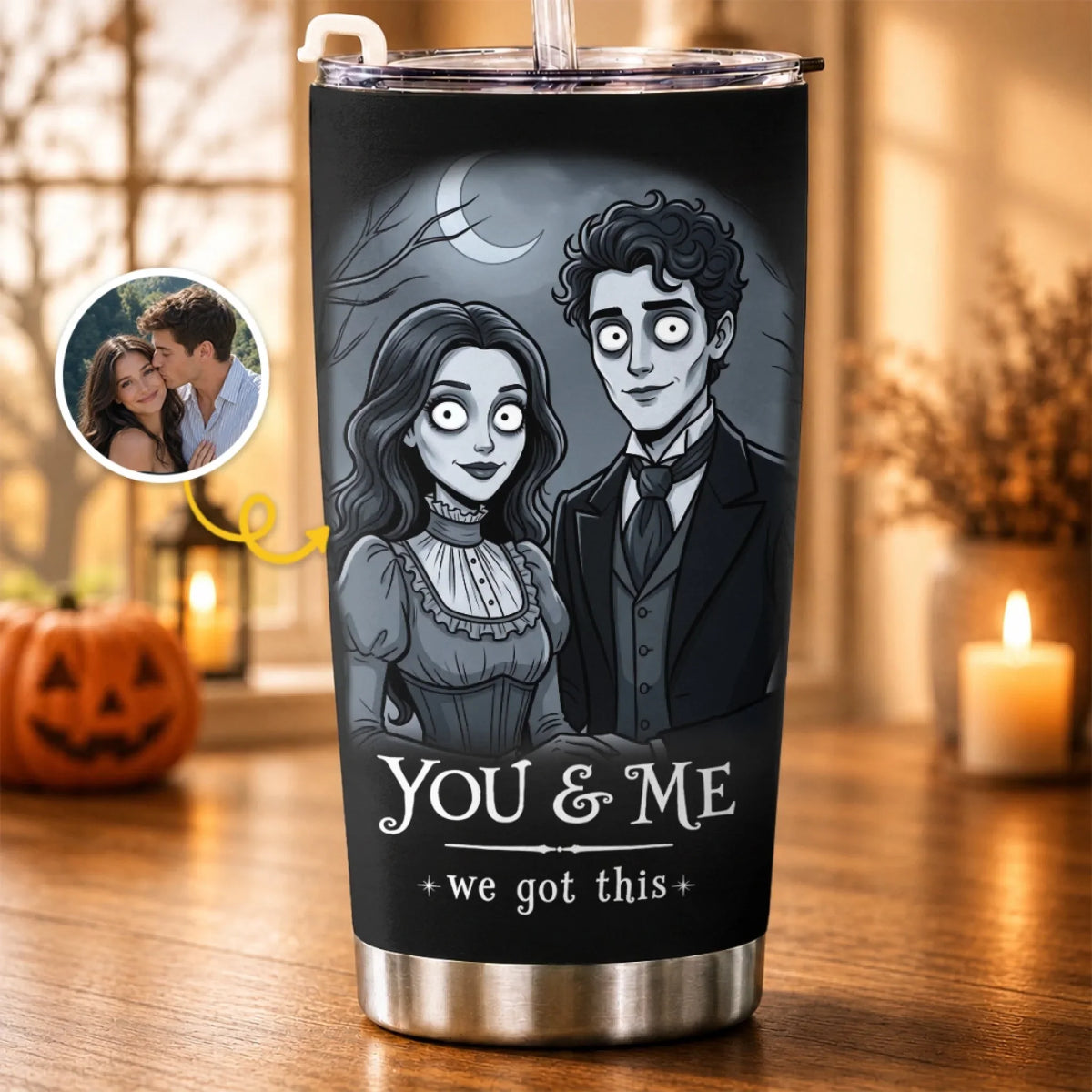 Custom Photo Tumbler - Personalized Halloween Anniversary Wedding Gifts For Husband And Wife. Him And Her - You And Me. Spooky Forever