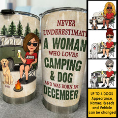 A Woman Loves Camping & Dogs - Personalized Tumbler - Gift For Camping Lovers. Gift For Pet Lovers
