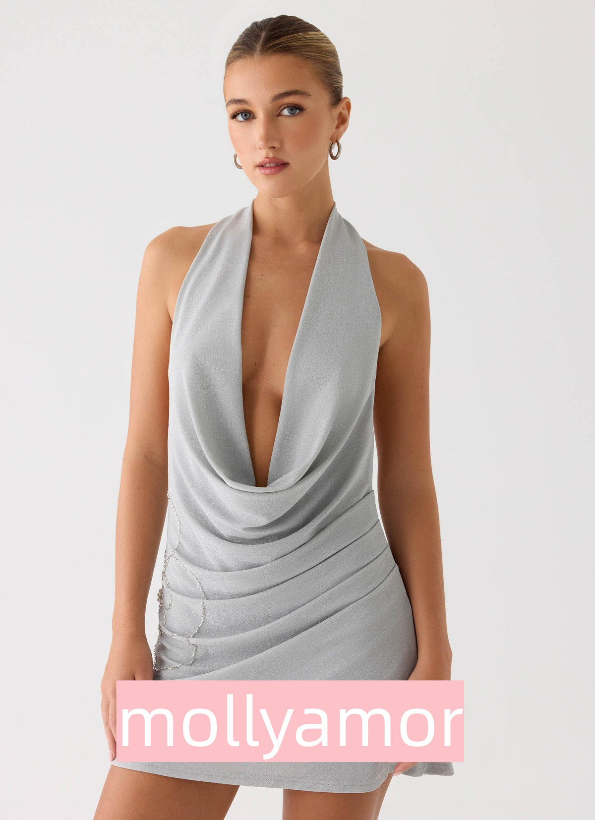 Atenea Cowl Mini Dress - Silver