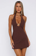 Forever With You Halter Mini Dress Chocolate